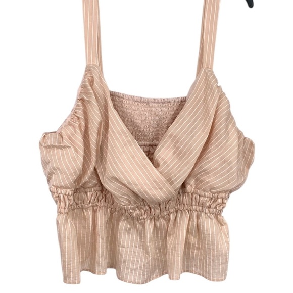 Anthropologie Maeve Tank Top Size 2X NWT Shirred Peplum Pink Stripe Smocked - Picture 2 of 7